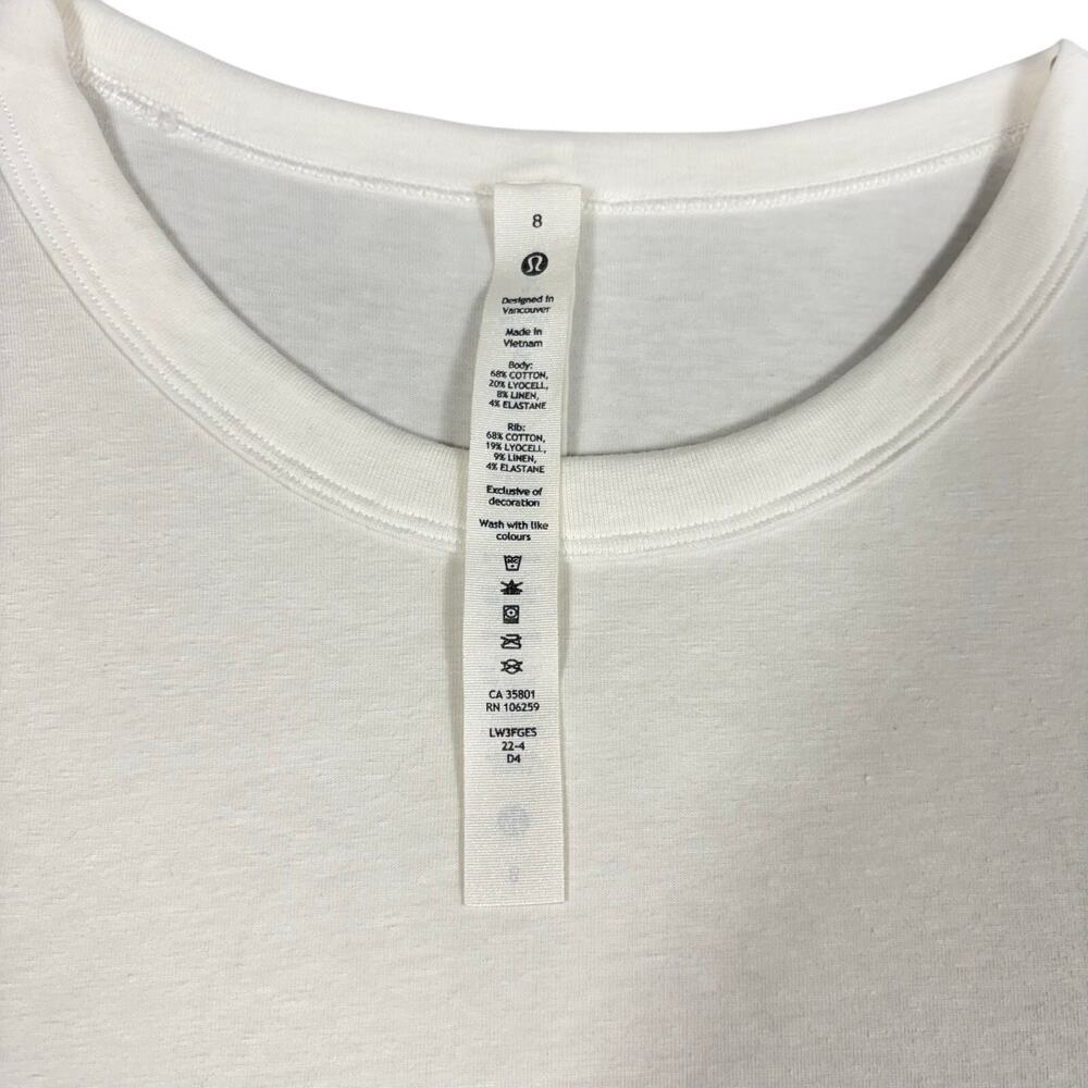 lululemon White Cates LS Long Sleeve T-Shirt Size 8 Cotton Lyocell Linen Blend - Picture 5 of 9